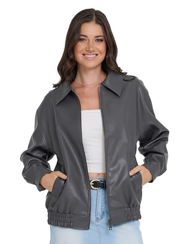 Steve Madden Leather Jacket Women - Faux Leather Bomber Motorcycle Jacket | Amazon (US)