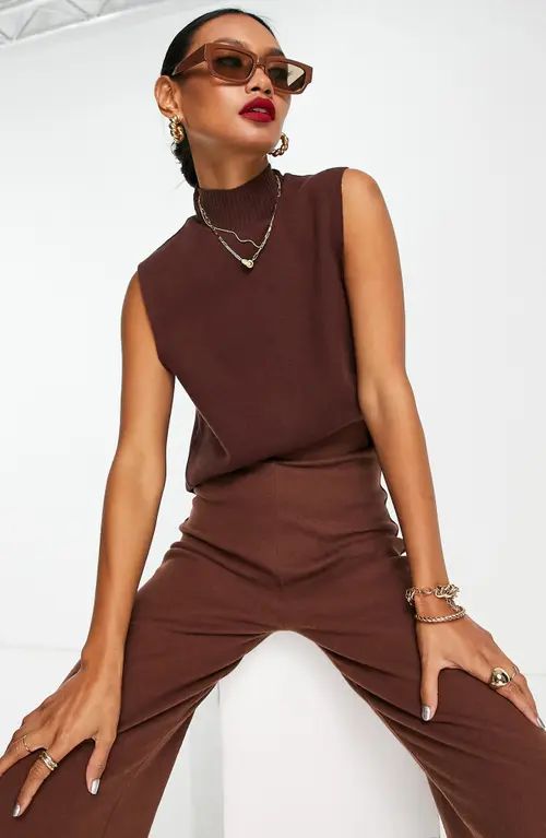 ASOS DESIGN Ribbed Mock Neck Sleeveless Cotton Top in Brown at Nordstrom, Size 0 Us | Nordstrom