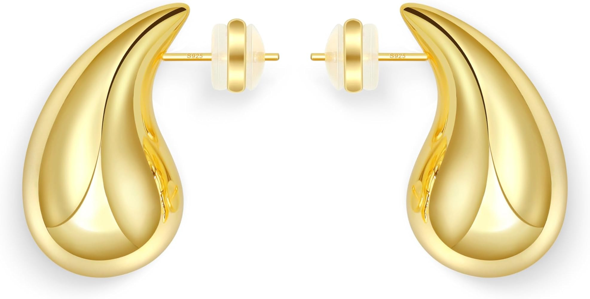 Chunky Gold Hoop Earrings for Women Lightweight Teardrop Dupes Earrings 925 Sterling Silver Post ... | Amazon (US)