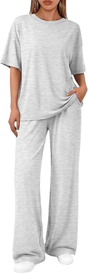 Trendy Queen Women 2 Piece Matching Summer Lounge Sets Clothing 2026 Short Sleeve Oversized Shirt... | Amazon (US)