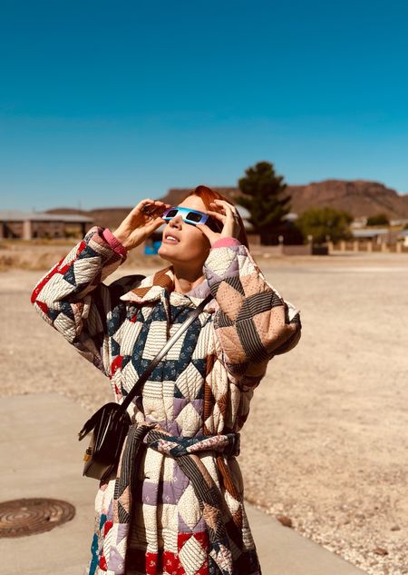 Birdie snapped this pic of me watching the full eclipse today! 👽
I got my quilt coat last season but it’s back again this year from several brands. You can just throw on a T-shirt and jeans and some cute cowboy boots and make this into a great comfortable outfit for the season.

#LTKU #LTKworkwear