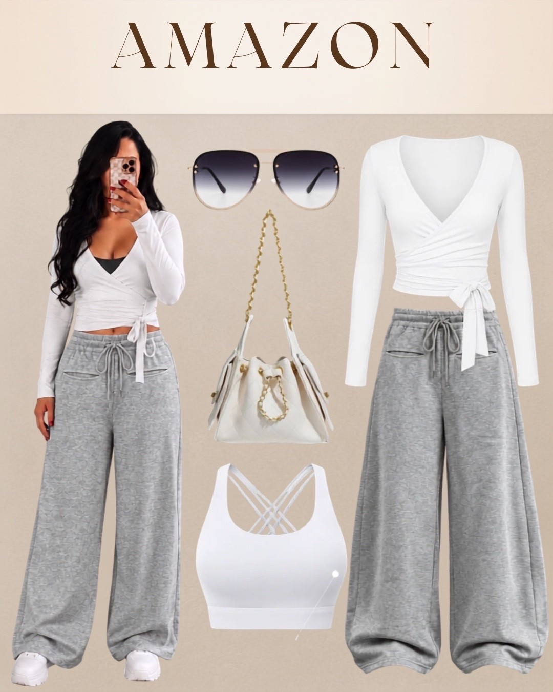 Amazon Fall Athleisure 
Loungewear 
Barrel sweatpants 
Wrap top yoga top 
Sports bra sewn in cups

#LTKActive #LTKSeasonal #LTKootd