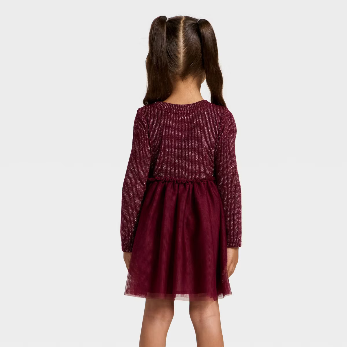 Toddler Girls' Long Sleeve Sparkle Ribbed Tulle Dress - Cat & Jack™ | Target