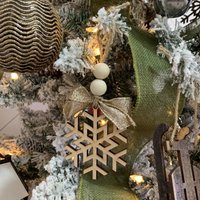 Wood Snowflake Christmas Tree Ornaments - Set Of 5 Or 10, Woodenlaser Cut Ornaments With Ribbon & Beads | Etsy (US)