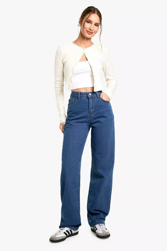 Boohoo Basics High Waisted Boyfriend Jeans | Boohoo.com (UK & IE)