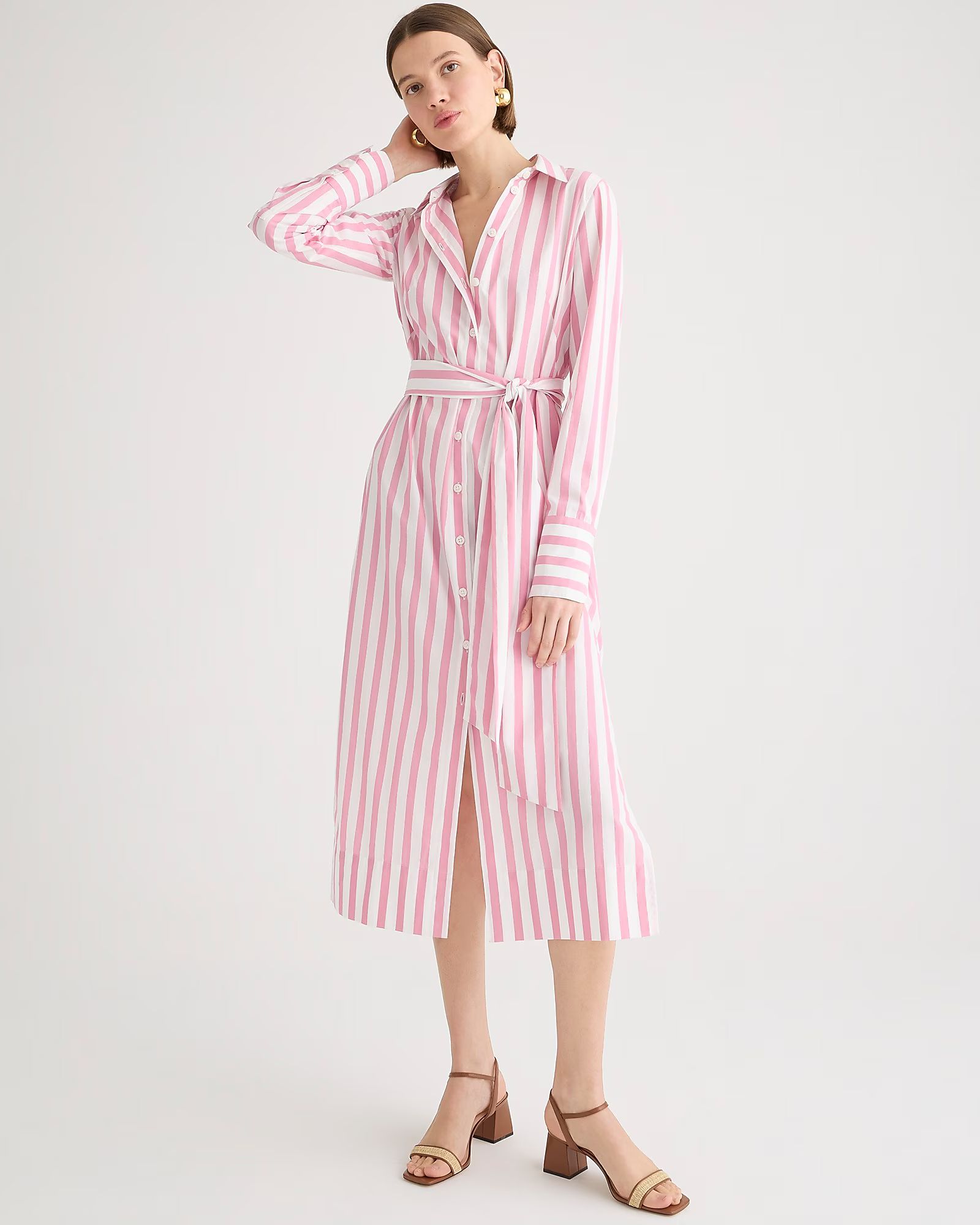 new3.0(26 REVIEWS)Long-sleeve button-up shirtdress in pink striped poplin$84.50$148.00 (43% Off)D... | J.Crew US