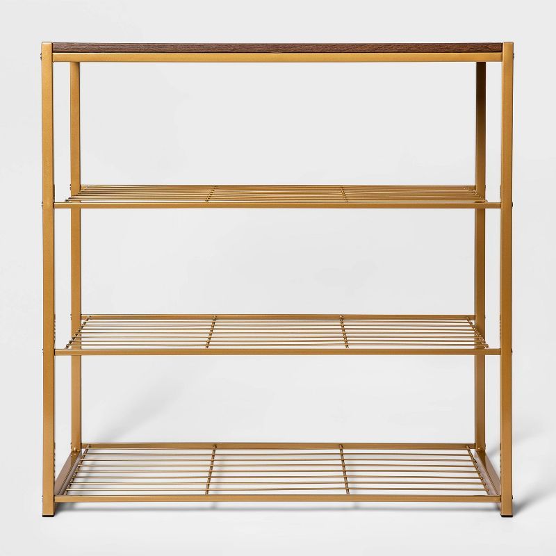 4 Tier Shoe Rack Brass with Walnut Wood - Brightroom&#8482; | Target