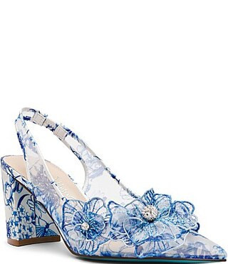 Blue by Betsey Johnson Petra Floral Print and Applique Slingback Pumps - 9 | Dillard's