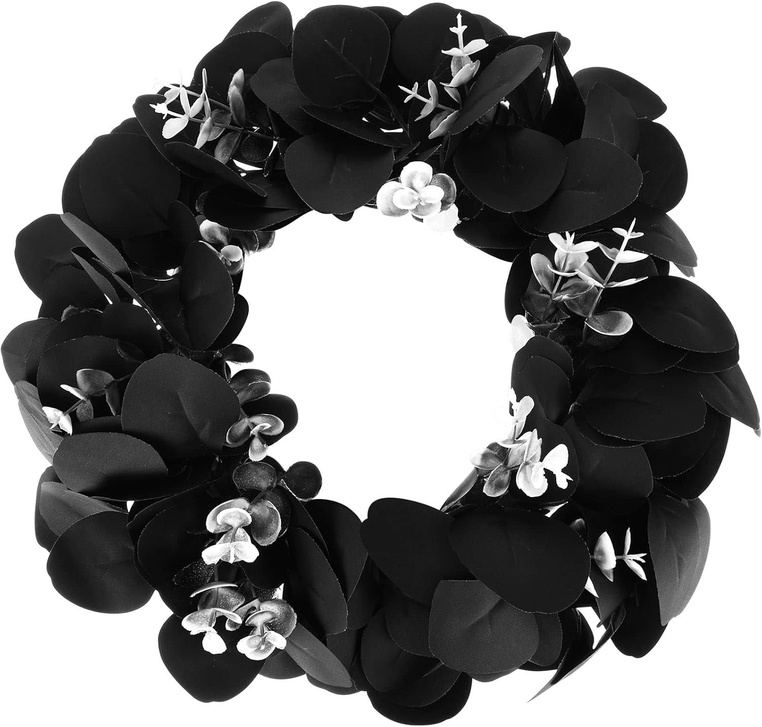 Halloween Black Wreath Black Eucalyptus Wreath Front Door Artificial Wreath with White Flower for... | Amazon (US)