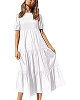 ANRABESS Women's Summer Short Sleeve Crewneck Smocked Sundress Tiered Swing A Line Beach Midi Dre... | Amazon (US)
