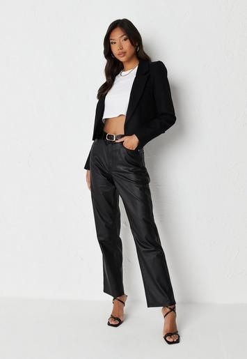 Missguided - Petite Black Faux Leather Dad Jeans | Missguided (UK & IE)