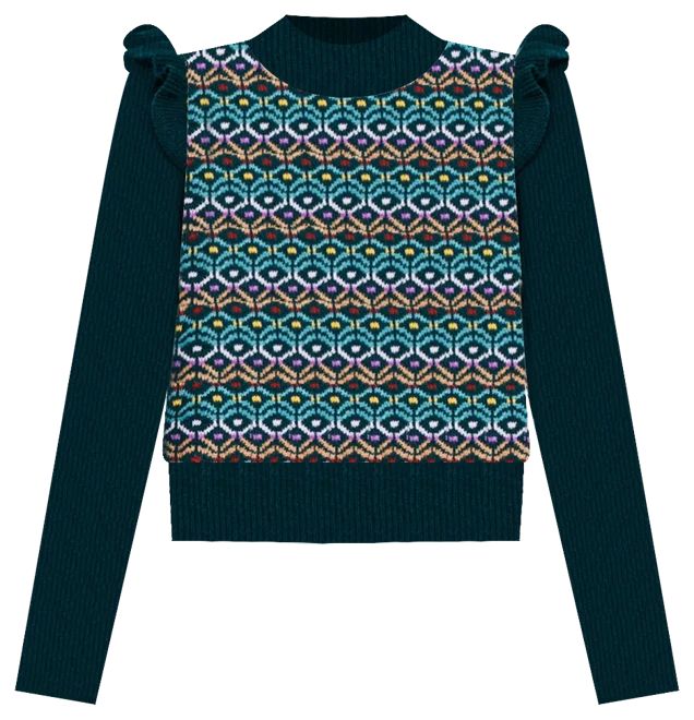 Geo Jacquard Ruffle Mock Neck Sweater | LOFT