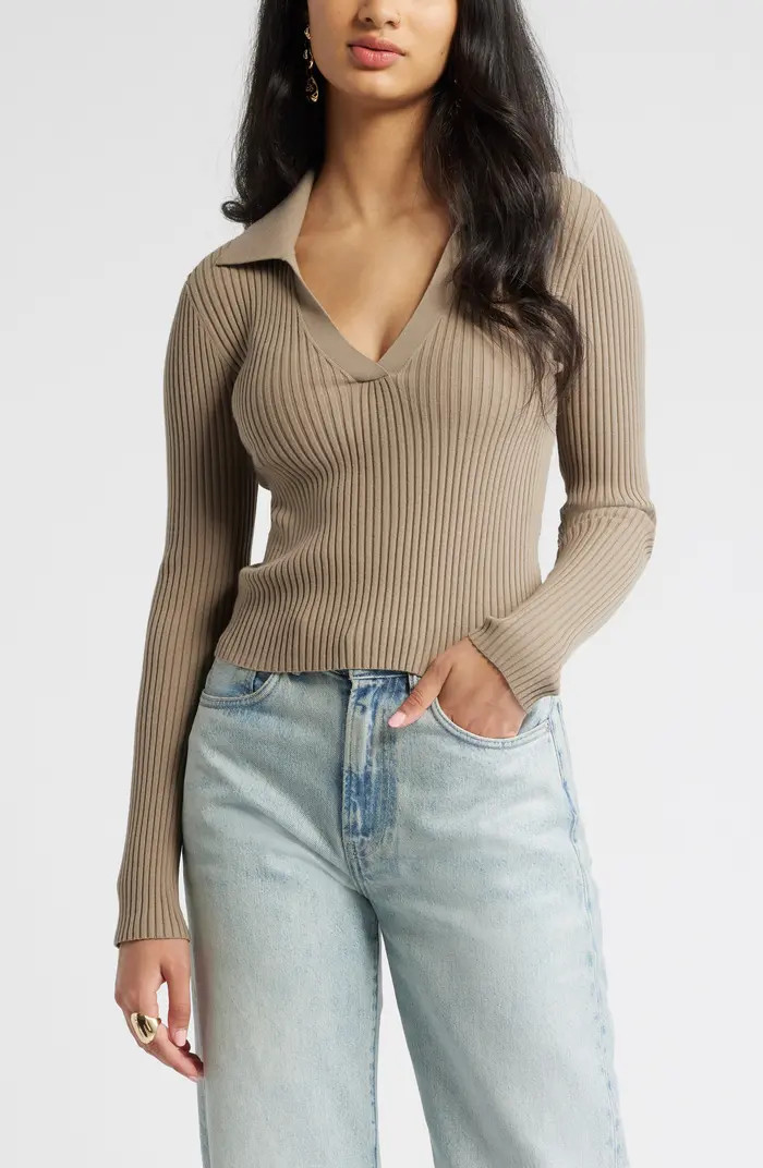 Open Edit Luxe Sculpt Rib Polo Sweater | Nordstrom | Nordstrom