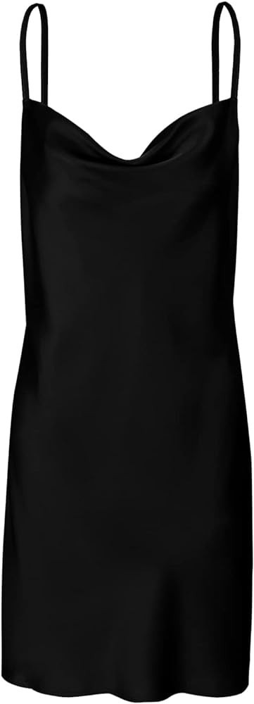 COMFY ONE Womens Satin Dress Draped Cowl Neck Slip Dress Elegant Spaghetti Straps Cocktail Beach ... | Amazon (US)