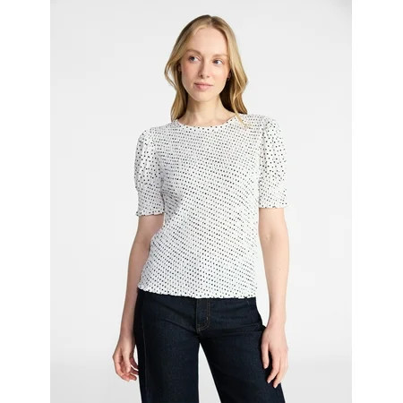 Time and Tru Women's Smocked Top with Short Puff Sleeves, Sizes XS-XXXL | Walmart (US)
