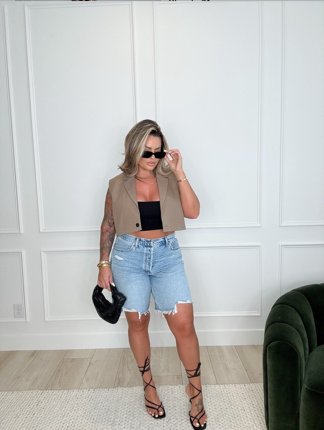 Amazon has the shorts on sale right now so if you have been wanting to grab them get them on Amazon! 
I wear a size 31 in these. 
XL vest 
Linked similar tank and heels 
#madewell #jorts #blazervest 

#LTKootd #LTKspring #LTKMidsize