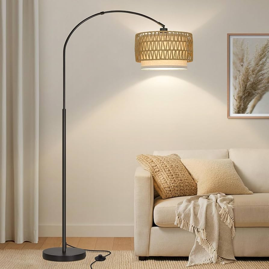 Rattan Floor Lamp, Arc Floor Lamps for Living Room, Farmhouse Standing Lamp with Adjustable Hangi... | Amazon (US)