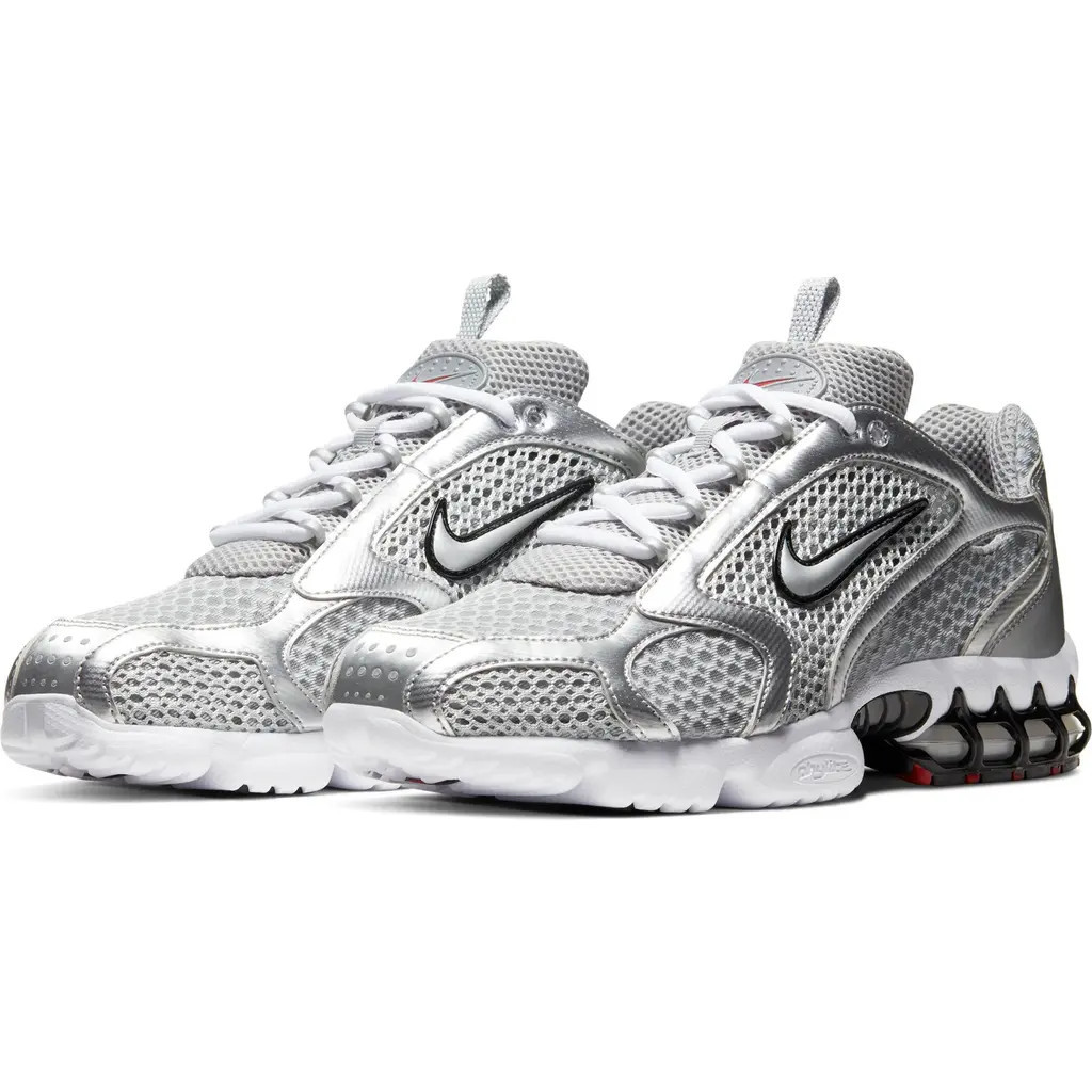 Nike Air Zoom Spiridon Cage 2 Sneaker in Light Smoke Grey/Silver/Red at Nordstrom, Size 11.5 | Nordstrom