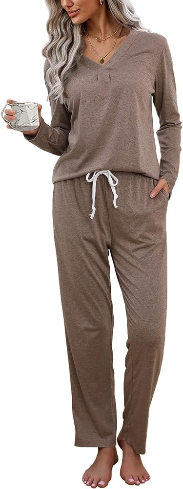 difficort Women's Pajama Sets Long Sleeve Lounge Sets Pjs Sleepwear with Pockets | Amazon (US)