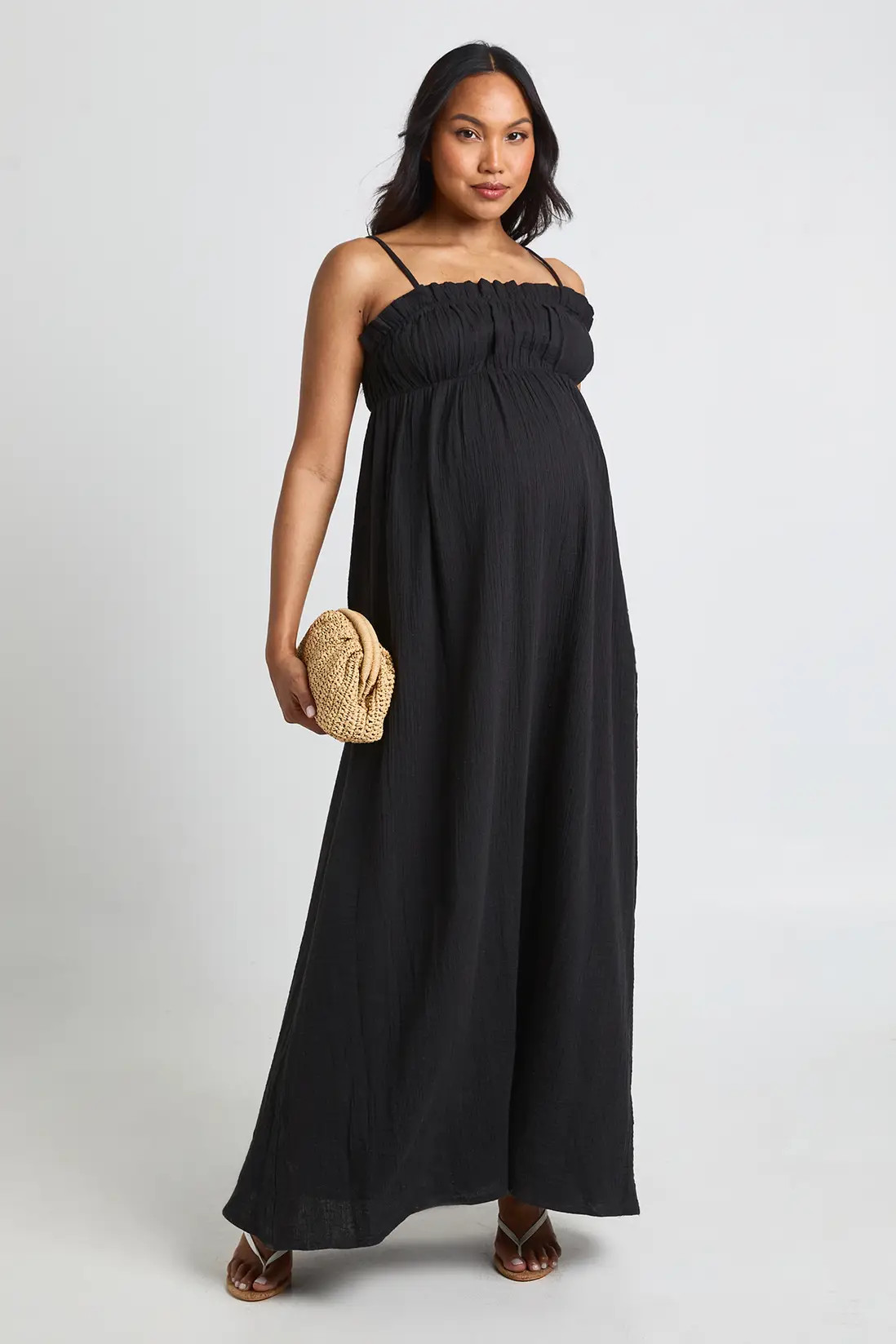 Black Maternity Cheesecloth Maxi Smock Dress | Boohoo | Boohoo.com (UK & IE)