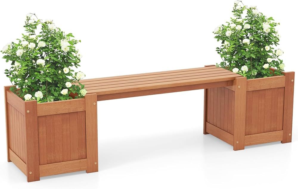 Giantex 2-in-1 Outdoor Bench with 2 Raised Garden Beds, Wood with Teak Oil Finish, Planter Boxes ... | Amazon (US)
