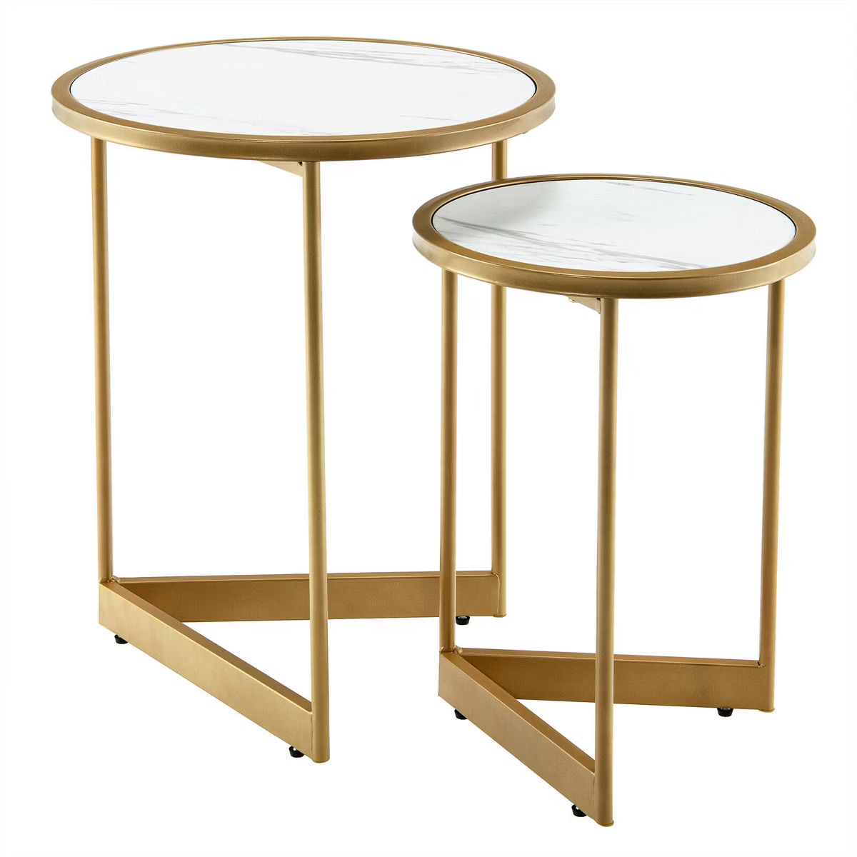 Costway Round Nesting Table Set of 2 Modern Side End Table Space-saving V-shaped Base | Target