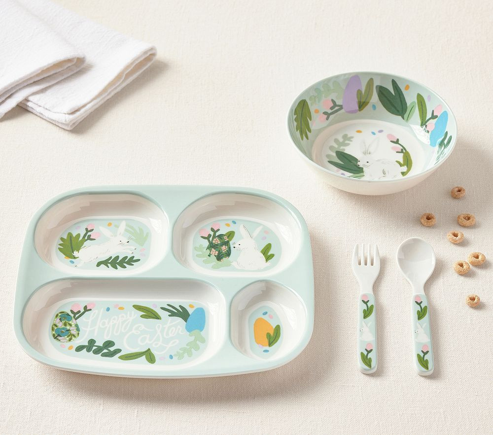 Rifle Paper Co. Easter Nursery Feeding Set, Floral Bunnies | Pottery Barn Kids