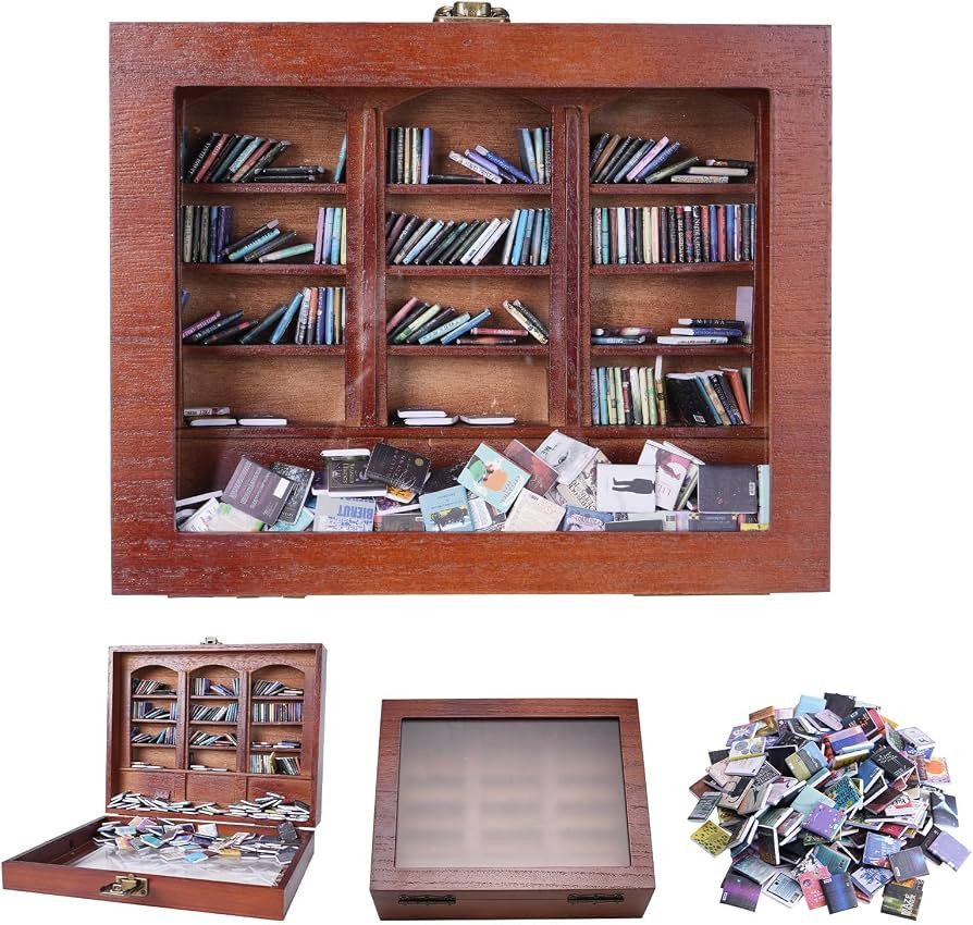 ZVCAQ Anxiety Bookshelf | Miniature Book Matchbox Display Cabinet, Wooden Creative Ornaments, Str... | Amazon (US)