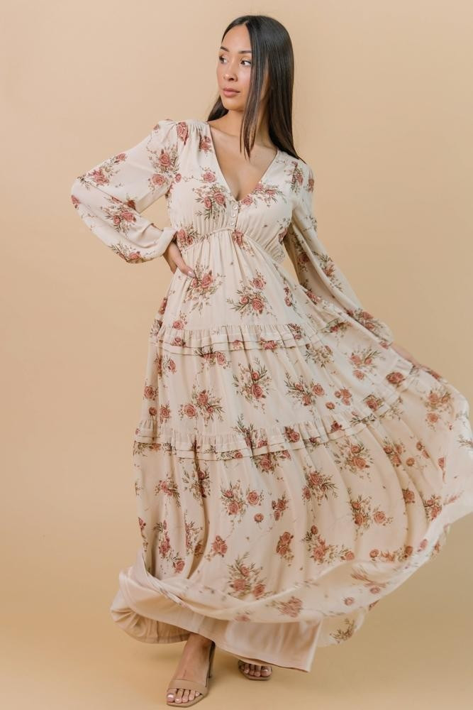 Rochelle Tiered Maxi Dress | Nude Floral | Baltic Born