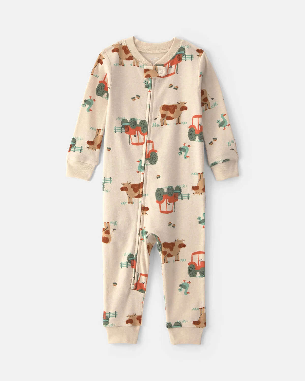 Baby Boy 1-Piece Farm 2-Way Zip 100% Cotton Snug Fit Pajama - Cream | Carter's Inc