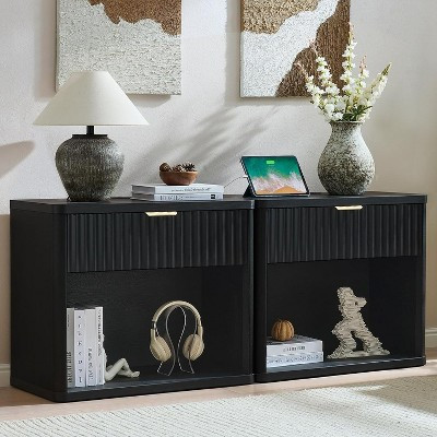 BALHAM TRADE-31" Wide Fluted Nightstand Set of 2 Oversized Extra Large 1 Drawer for Bedroom Black-2-1 Drawers 15.3"D x 31"W x 26"H | Target