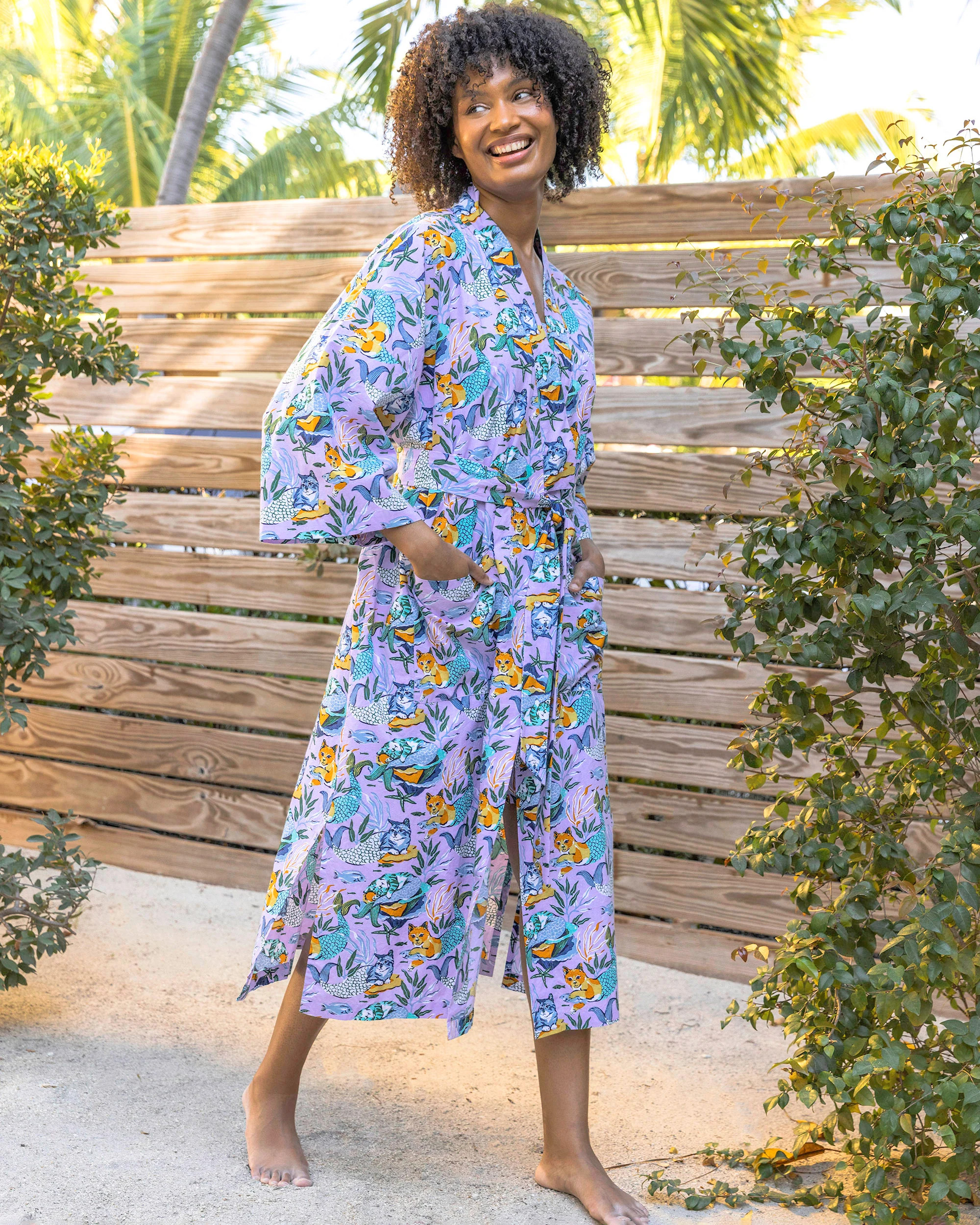 Meowing Mermaids - Robe - Lavender | Printfresh