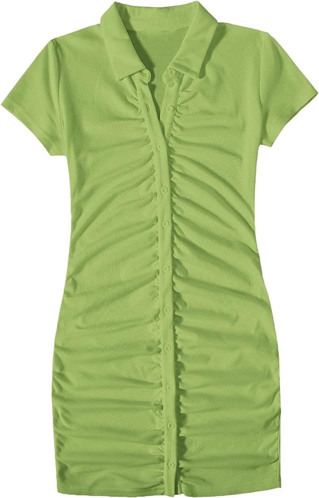 SweatyRocks Women's Short Sleeve Button Front Ribbed Knit Bodycon Mini Short Dress | Amazon (US)