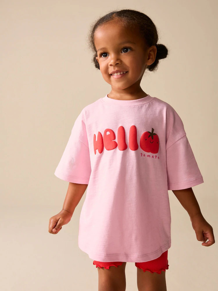 Pink Tomato Character Short Sleeve T-Shirt and Cycle Shorts Set (3mths-7yrs) | Next US