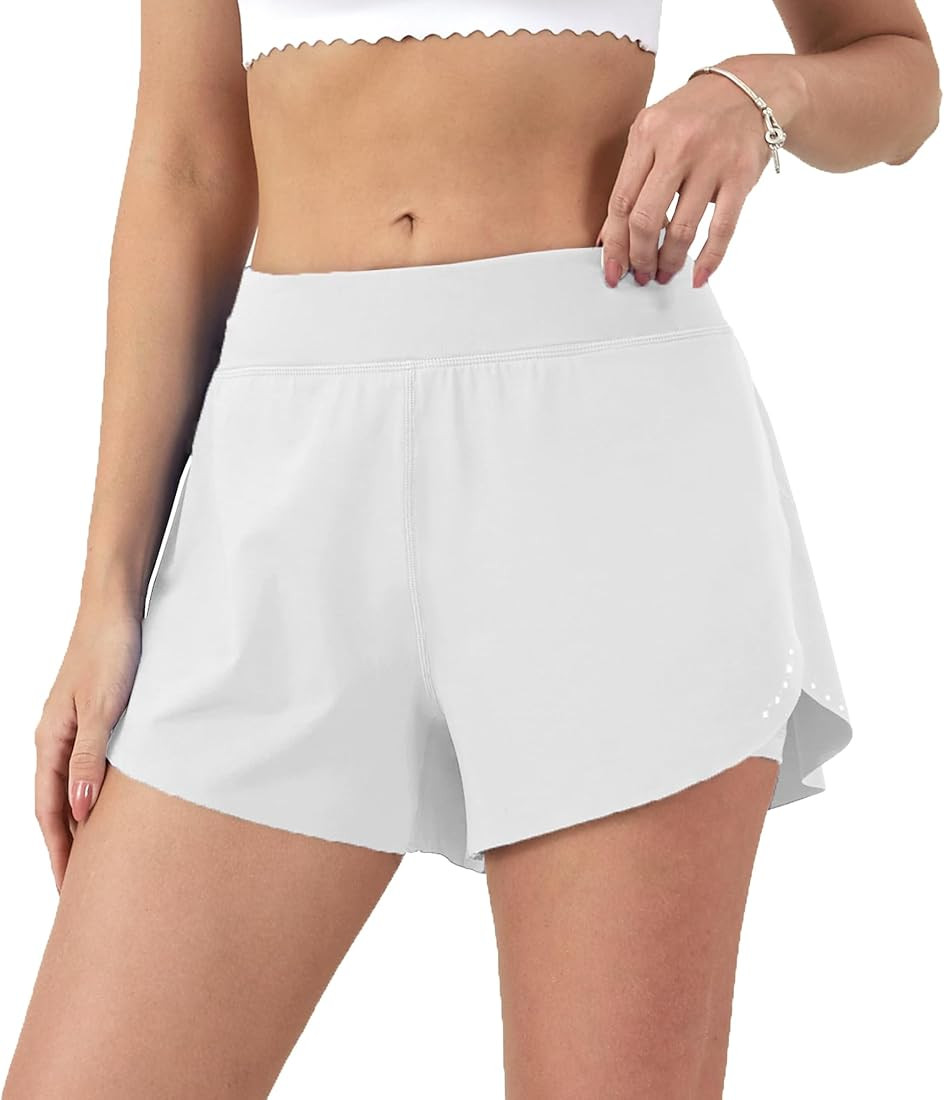 Aurefin Women's 2 in 1 Flowy Running Shorts High Waisted Athletic Shorts for Women Lightweight Wo... | Amazon (US)