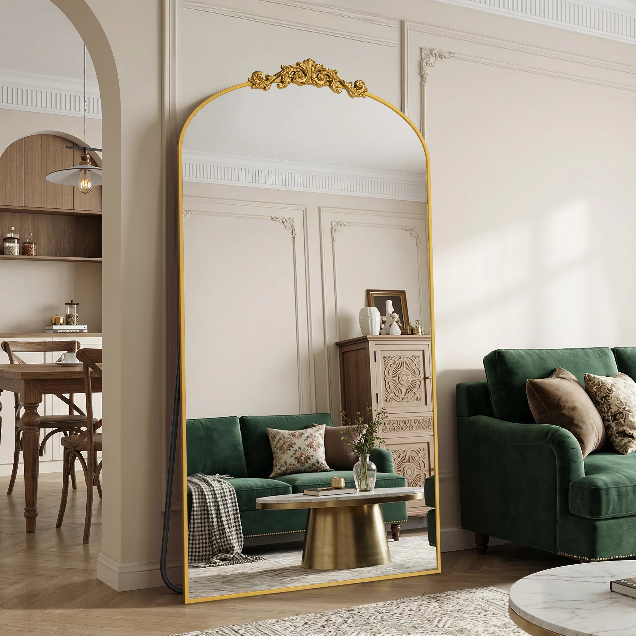 Vintage Arched Full Length Mirror with Carved, Oversized Floor Mirrors for HomeDecor | Wayfair North America