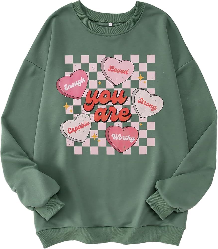 MODNTOGA Women's Valentine's Day Sweatshirt Love Graphic Crewneck Tops You Are Letter Print Long ... | Amazon (US)