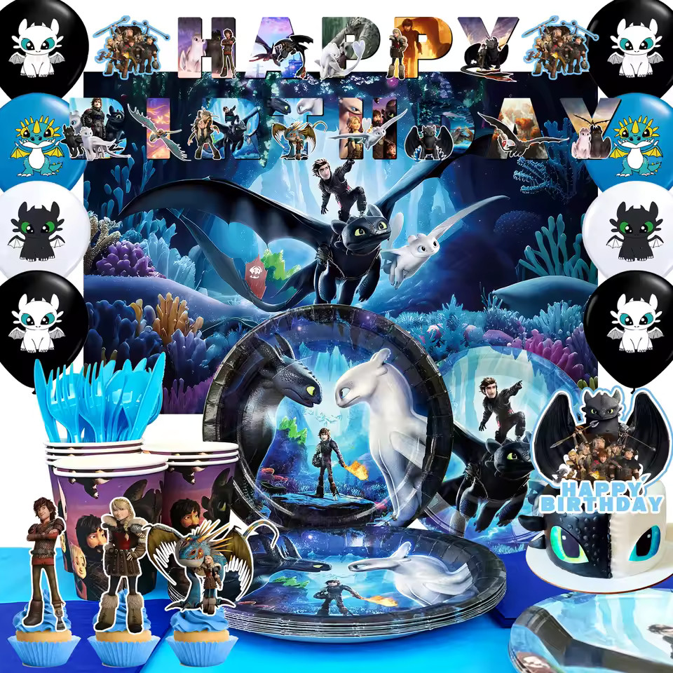 98 Pcs How to Train Your Dragon Party Supplies-Banner Balloons Plate Cup etc How to Train Your Dr... | AliExpress (US)