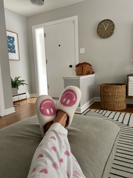 Cozy Sunday
pink valentines heart pajamas | smiley face slippers | living room | rug | grey sofa

#LTKhome #LTKSeasonal #LTKGiftGuide