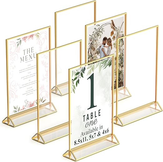 Gold Picture Frames Double Sided - 6 Pack - 5x7 Acrylic Gold Table Number Holders, Clear Easel Ta... | Amazon (US)