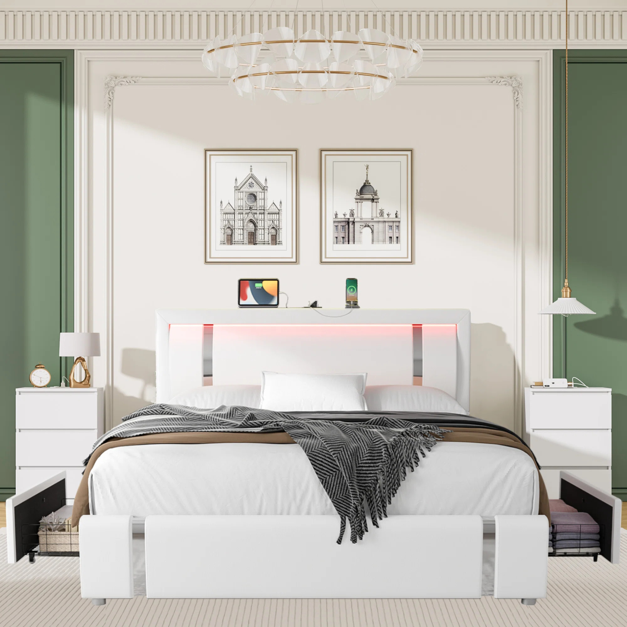 3-Piece Bedroom Sets, Storage Bed with 2-Drawers and Charging Port | Wayfair North America