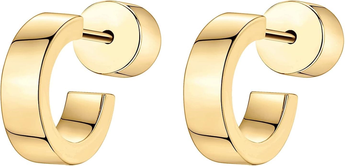 PAVOI 14K Gold Plated Sterling Silver Post Thin Square Edge Open Hoop | Womens Dainty Hoop Earrin... | Amazon (US)