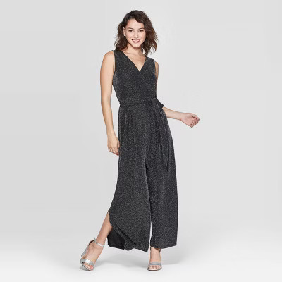 Women's Sleeveless V-Neck Wrap Sparkle Jumpsuit - Xhilaration™ Black | Target