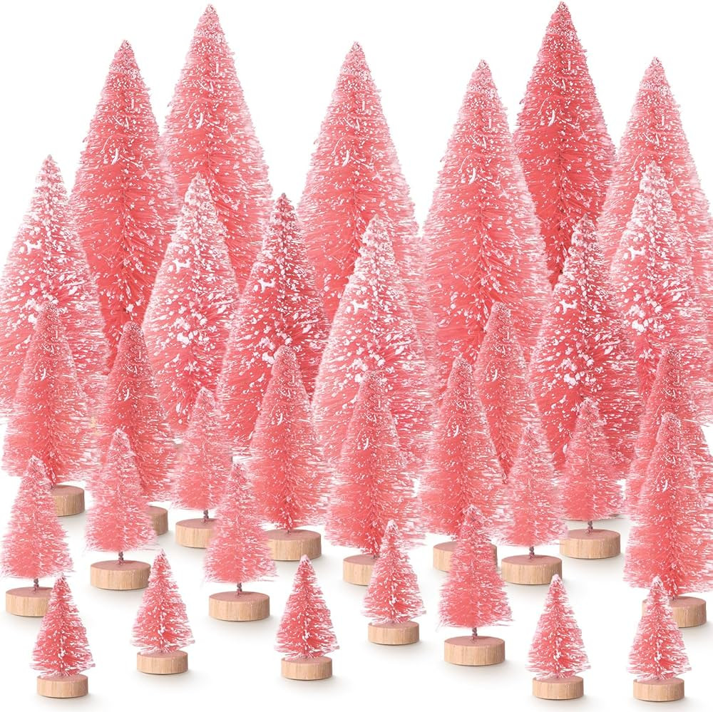 Suzile 30 Pcs Mini Christmas Trees Miniature Artificial Xmas Tree Bottle Brush Trees with Wooden ... | Amazon (US)