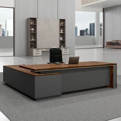 Modern L Shaped Executive Desk – Ships Mostly Assembled – Home Office Workstation & Business Furniture, Large CEO Desk Table with Cabinets & Lockable | Wayfair North America