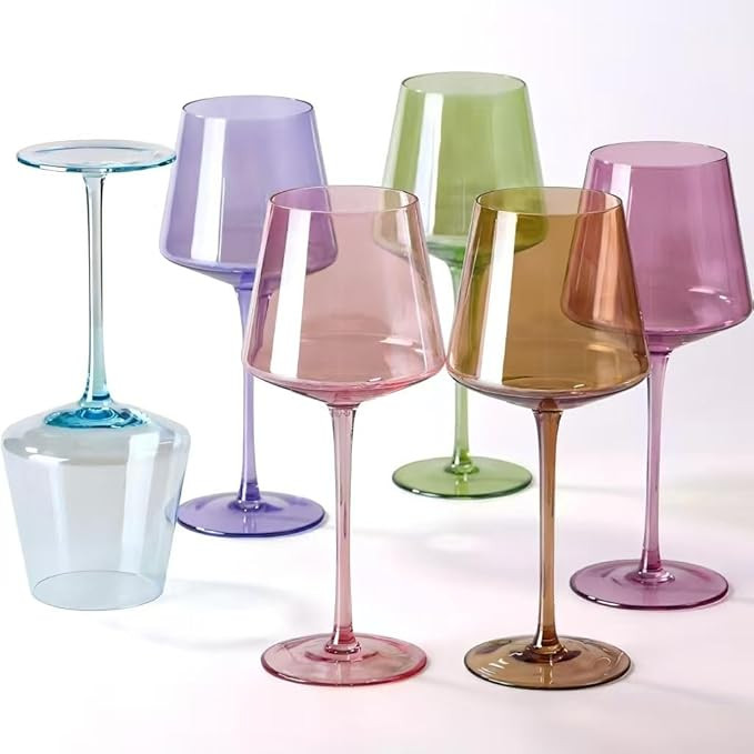 Physkoa Colored Wine Glasses Set of 6-16oz Hand-Blown Crystal Wine Glass with Stem, Unique Red&Wh... | Amazon (US)