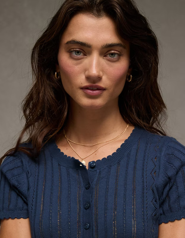 AE Henley Pointelle Sweater T-Shirt | American Eagle Outfitters (US & CA)