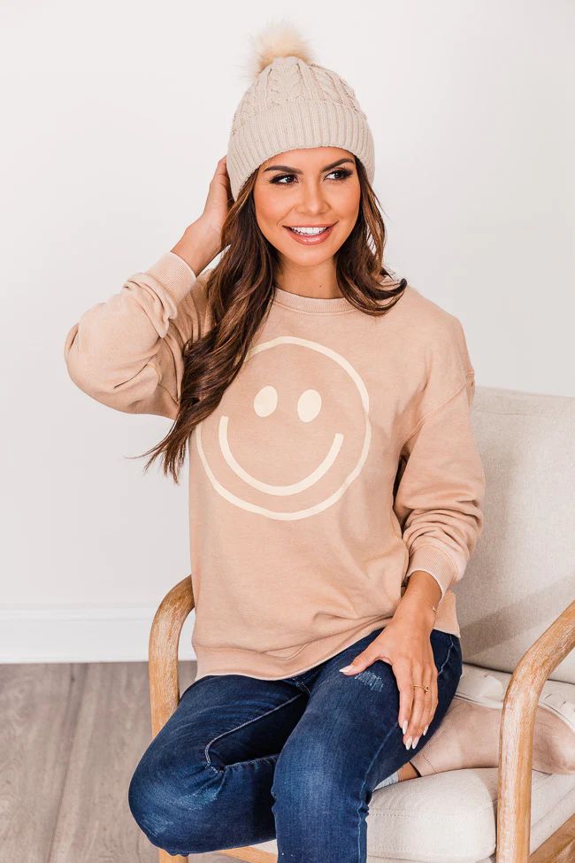Smiley Face Gold Graphic Sweatshirt | Pink Lily