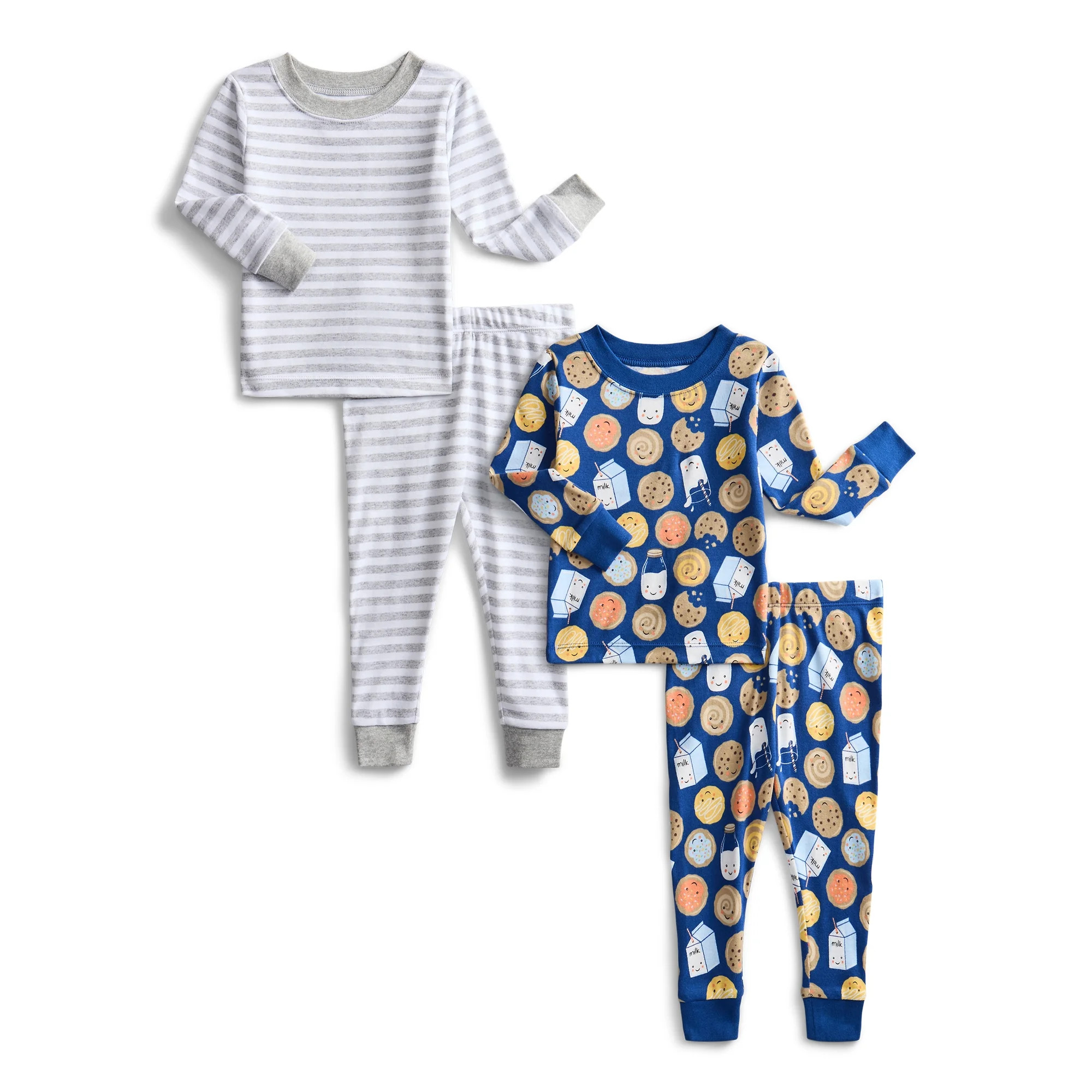 Wonder Nation Toddler Boys or Girls Cotton Snug Fit Long Sleeve Pajama Top and Pants Set, 4-Piece... | Walmart (US)