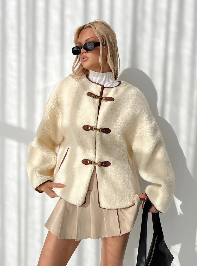 Adylic Teddy Coat Cream / Brown | Princess Polly US